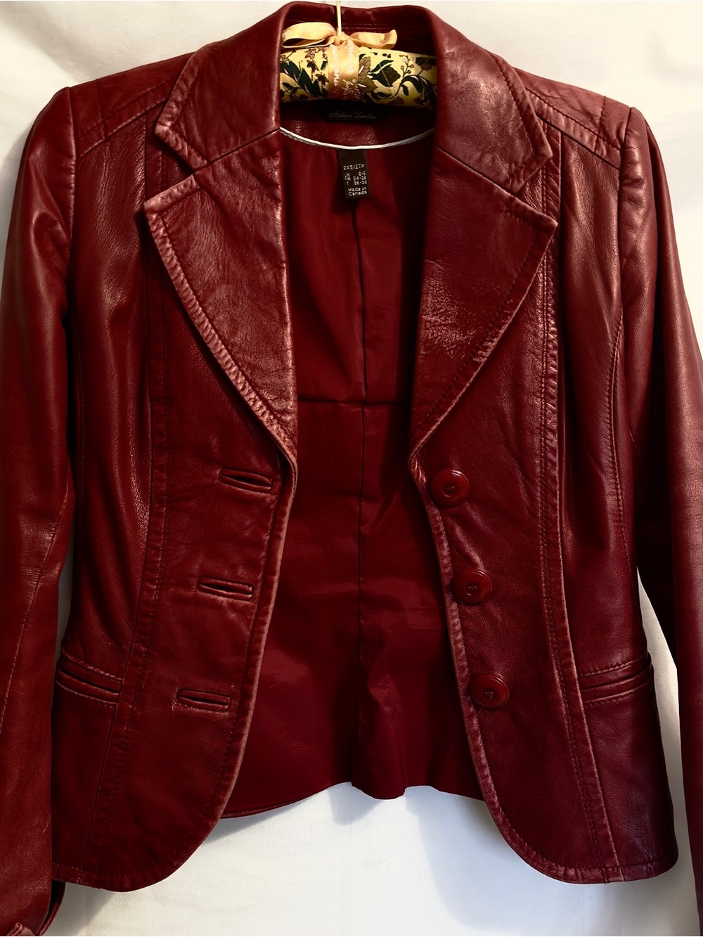 Danier Italian Leather Oxblood Red Fitted Blazer Jacket XXS